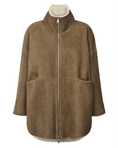 Rabens Saloner - Ejsa Shearling Frakke - Dark Brown Natural Combo
